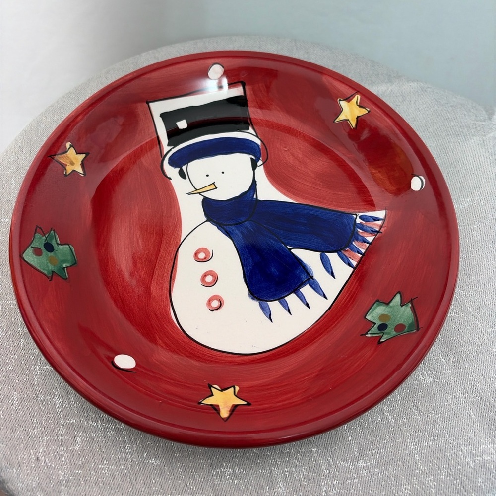 Gibson Snowman Christmas Ceramic Plate 8.5” Holiday Red(F63)”✨